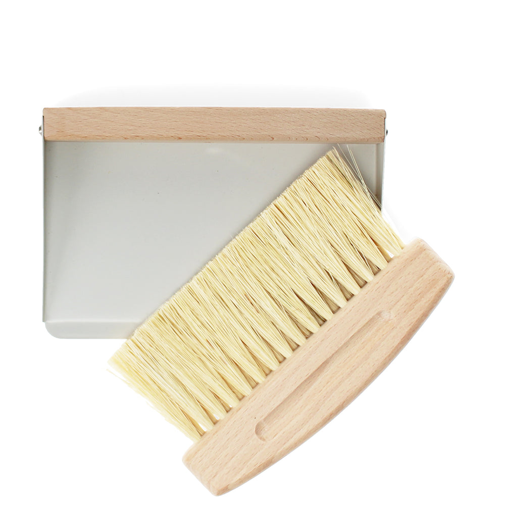 Soft Grey Wooden Table Brush And Pan Set