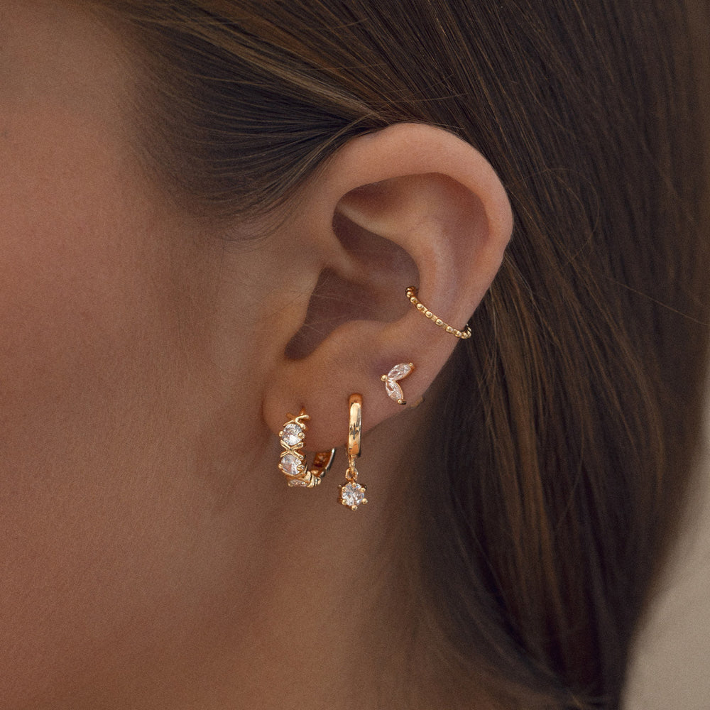 Gold Plated Leaf Earring Crystal Jacket Double Sided Swing Ear Studs  Earrings