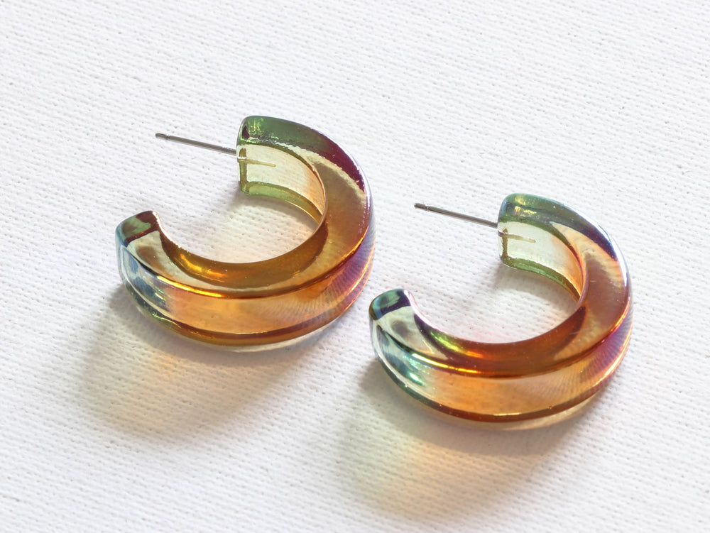 Green Pink 2 Tone Resin Hoop Earrings