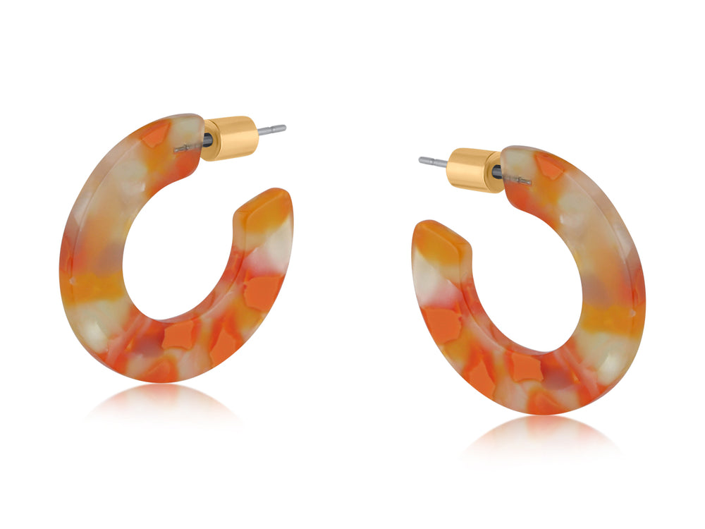 Orange Flat Oval Resin Hoop Earrings