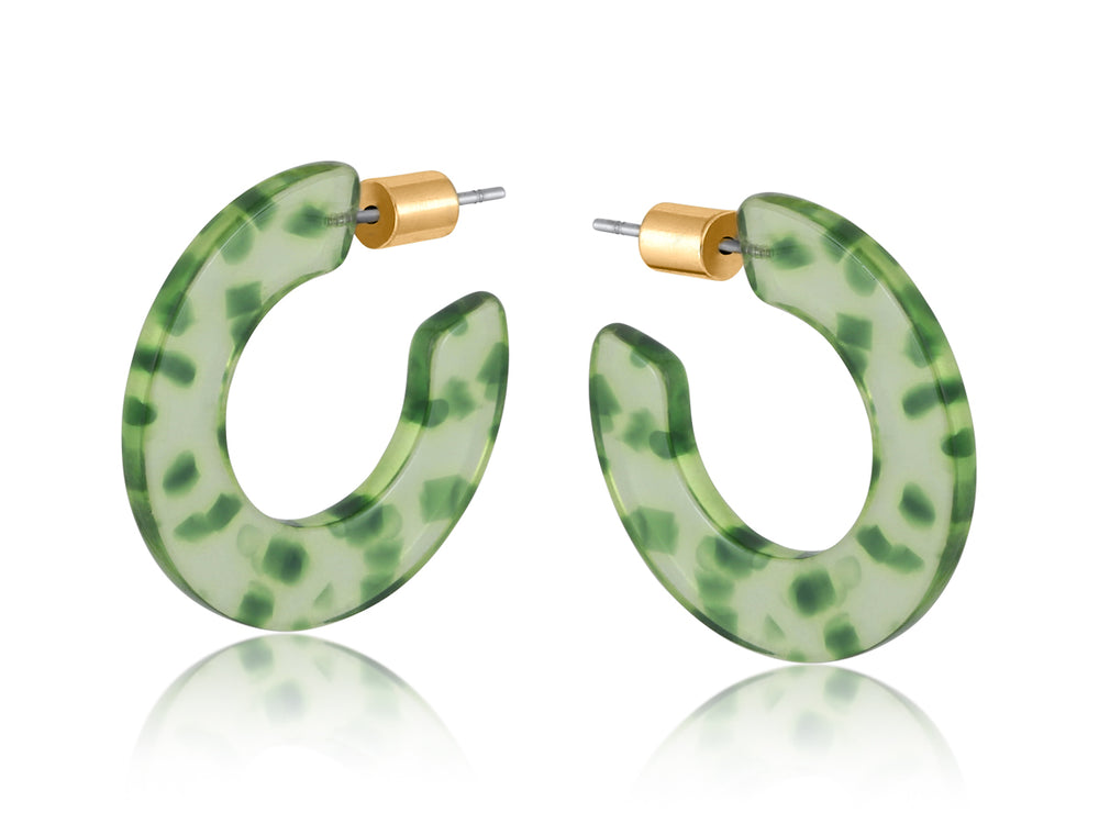 Green Flat Resin Hoop Earrings