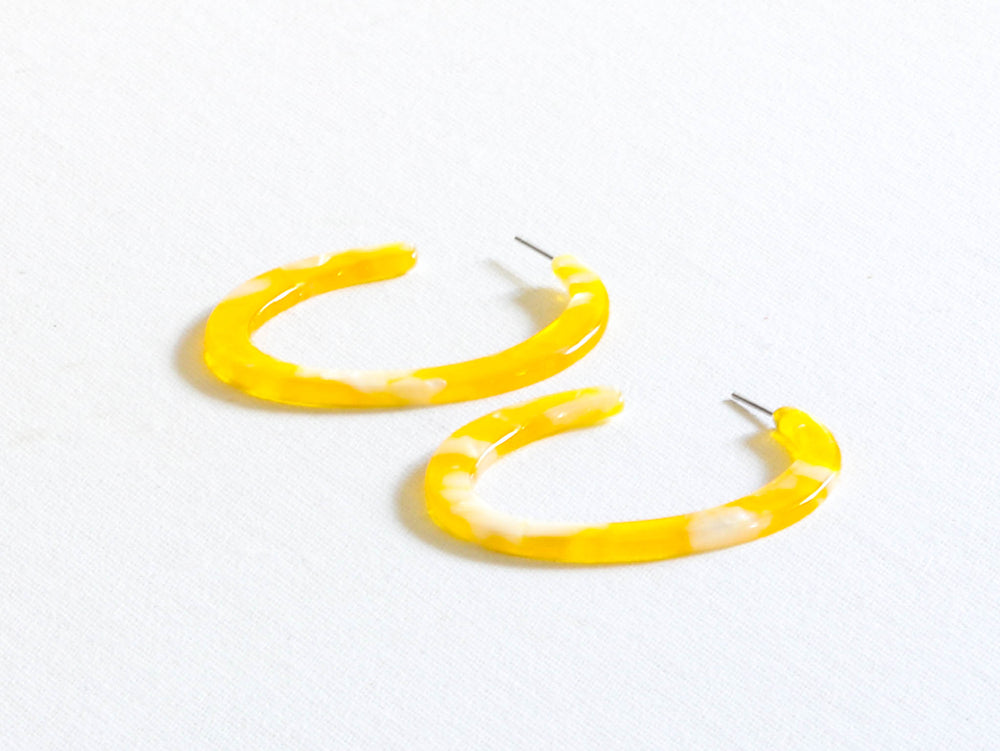 Yellow Semi Cur Out Resin Hoop Earrings