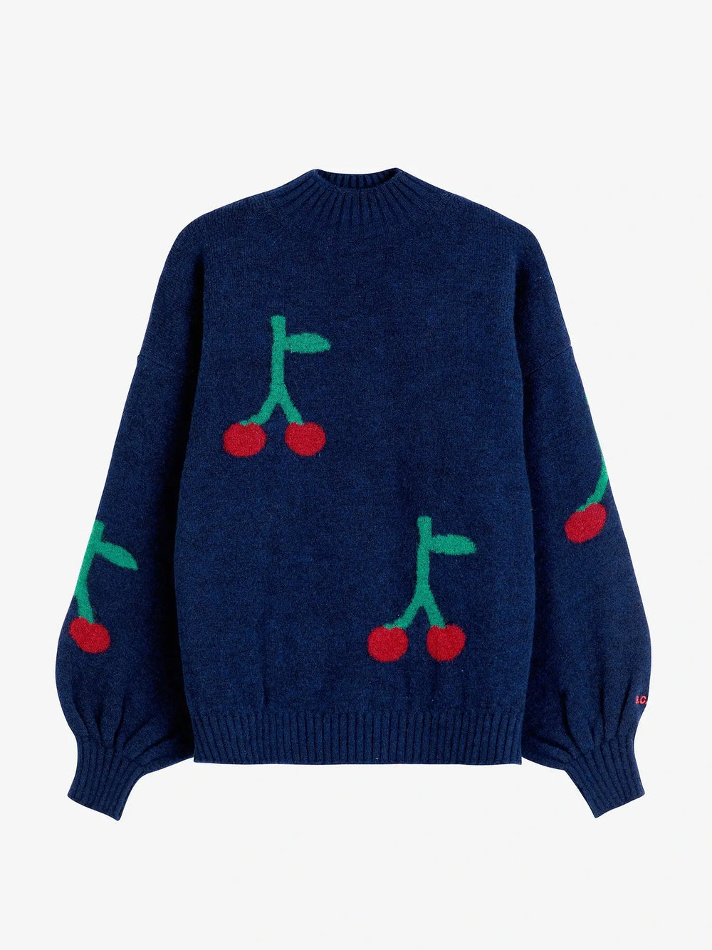 Navy Blue Cherry Printed Turtle Neck Jumper