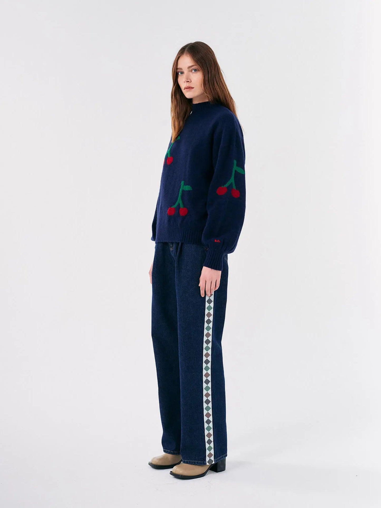 
                  
                    Navy Blue Cherry Printed Turtle Neck Jumper
                  
                