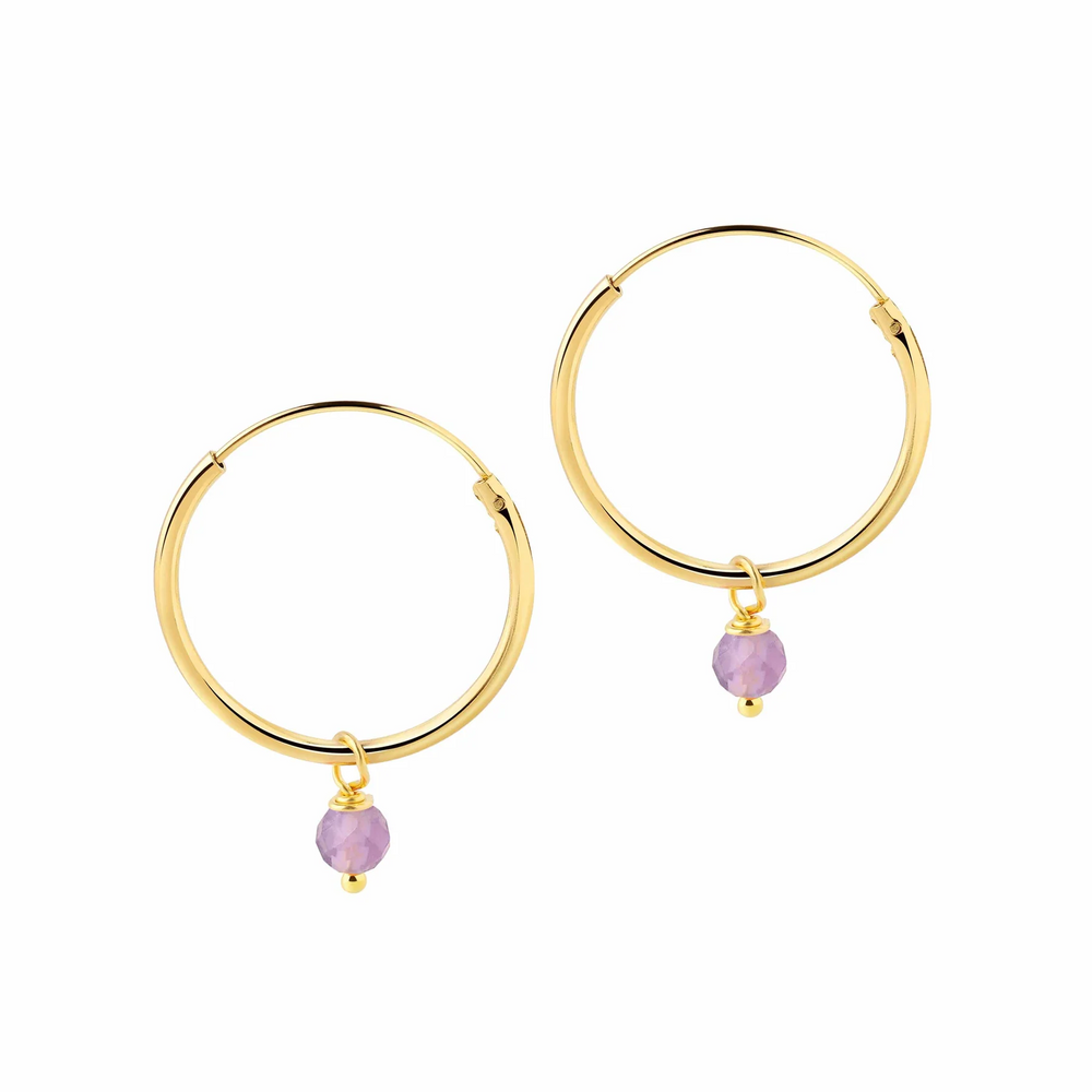 Gold Purple Stone Hoop Earring