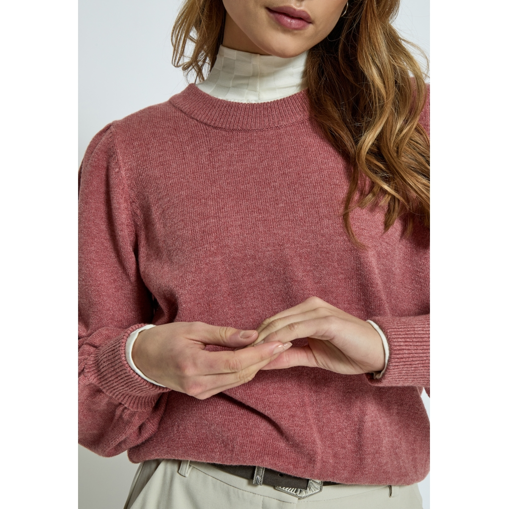 
                  
                    MSJUDY – Rosa Melange-Pullover mit Rundhalsausschnitt
                  
                