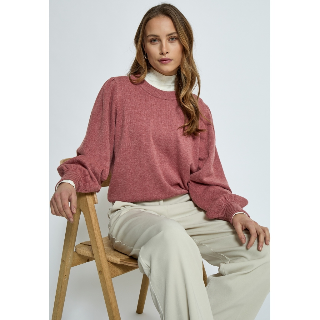 
                  
                    MSJUDY – Rosa Melange-Pullover mit Rundhalsausschnitt
                  
                