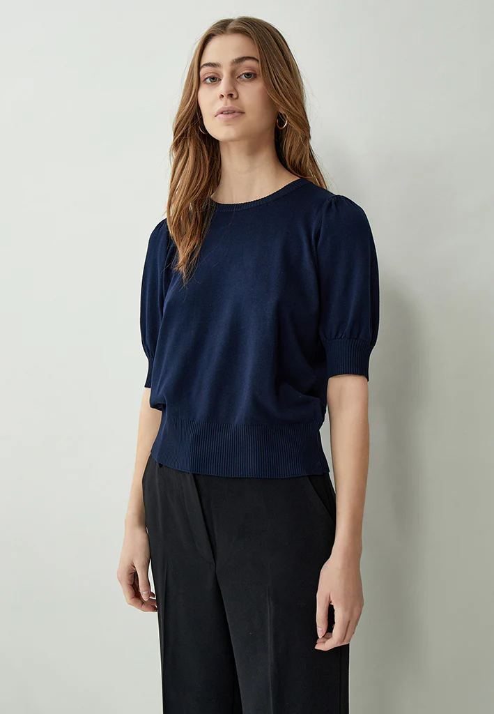 
                  
                    MSLIVA Black Iris Solid Knit T-Shirt
                  
                