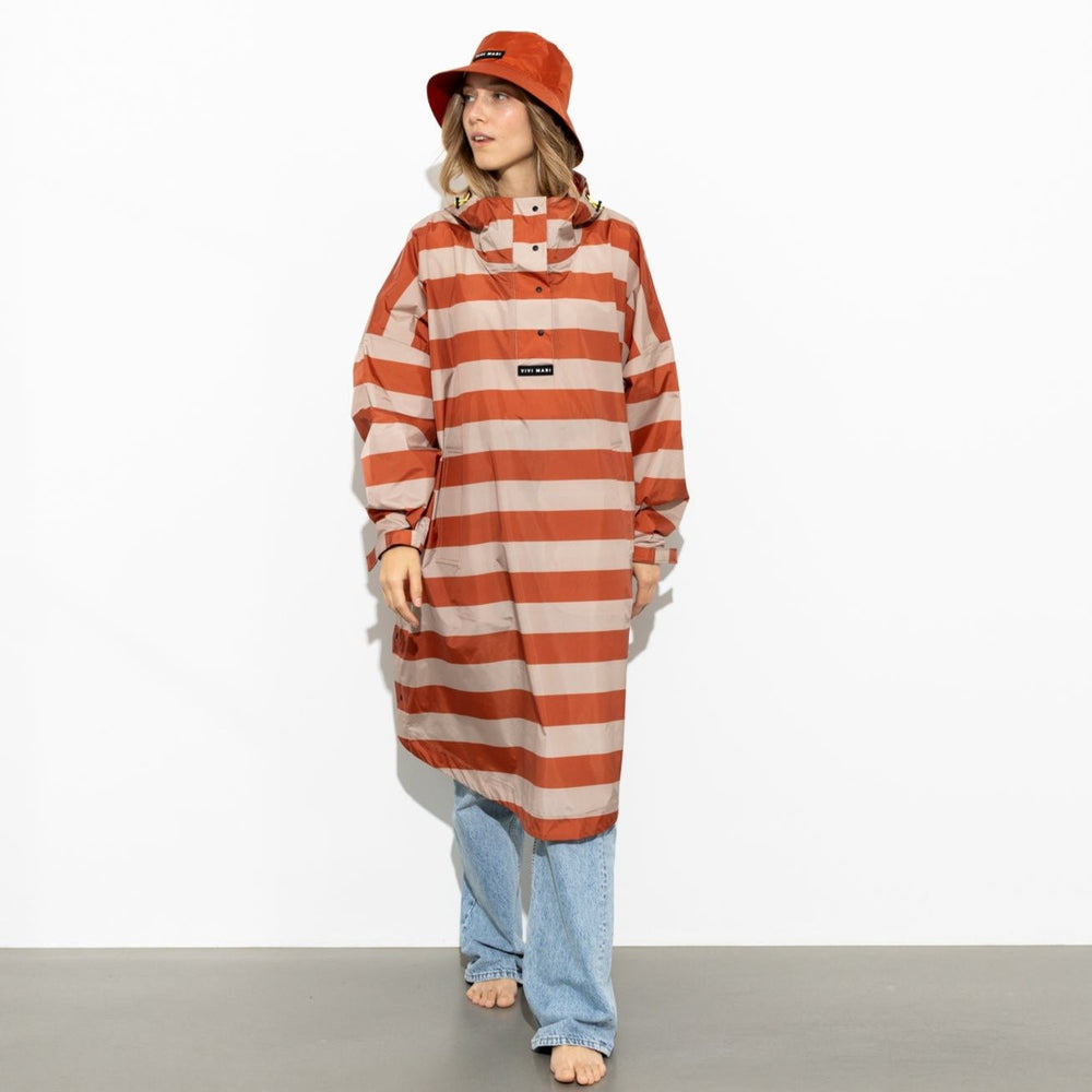 Cinnamon Latte Bold Stripes Raincoat