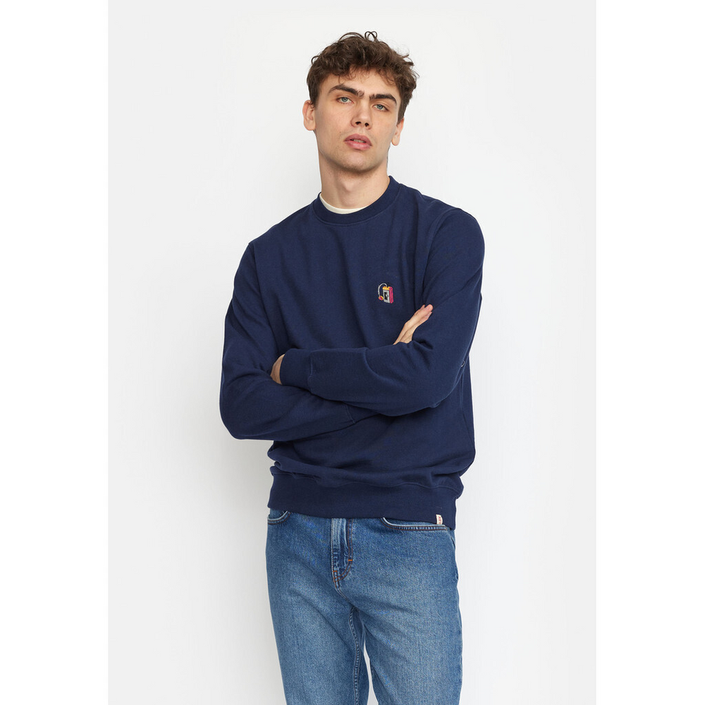 Marineblauer Pullover mit melierter Applikation