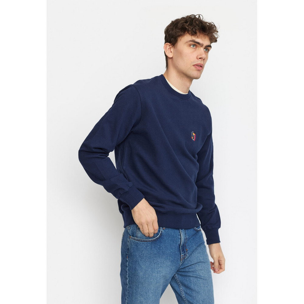 
                  
                    Marineblauer Pullover mit melierter Applikation
                  
                