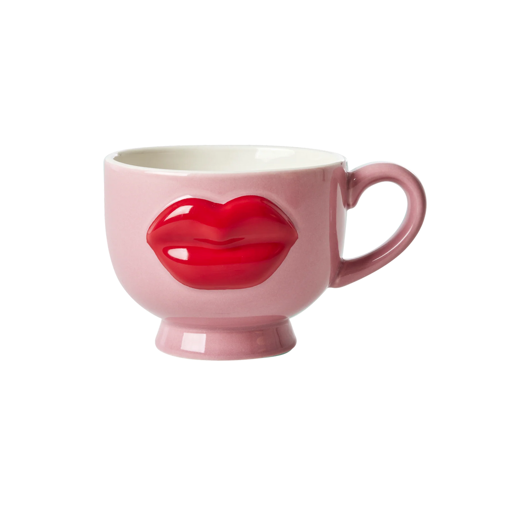 Pink Embossed Red Lips Ceramic Mug