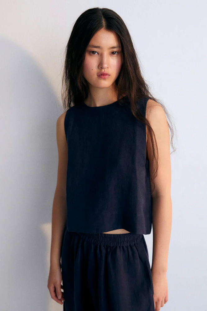 
                  
                    HERA Navy Linen Blouse
                  
                