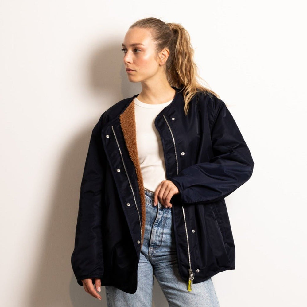 
                  
                    Navy Caramel Reversible Bomber Jacket
                  
                