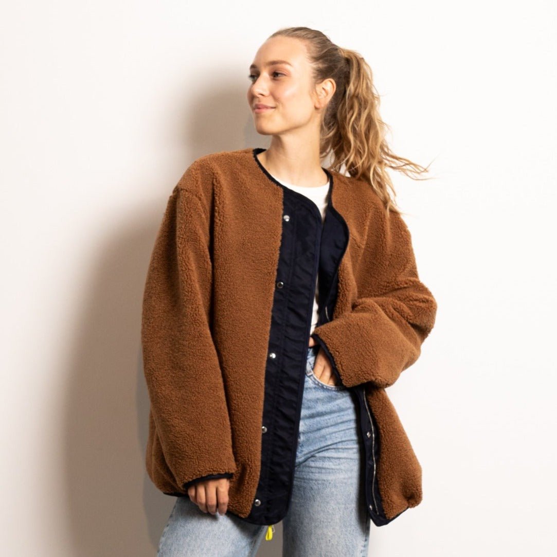 
                  
                    Navy Caramel Reversible Bomber Jacket
                  
                