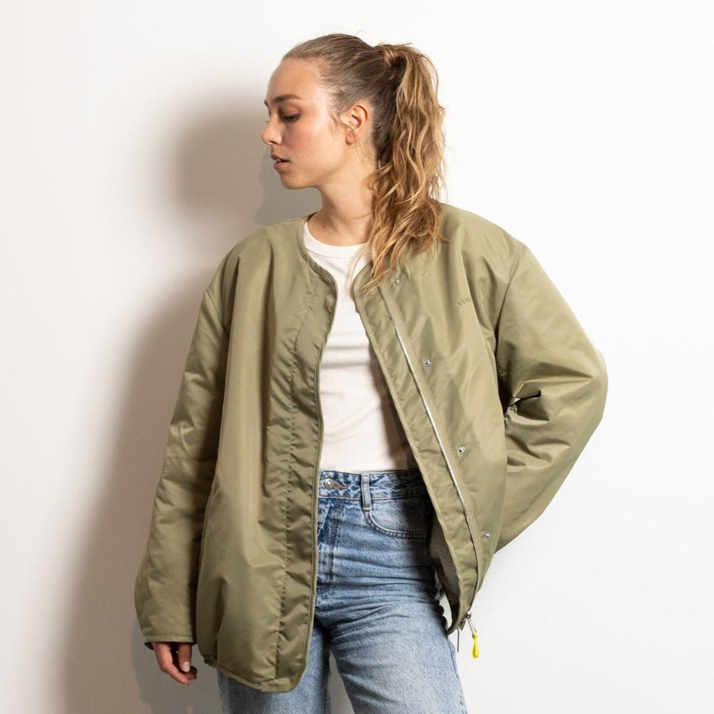 Pale Olive Sand Reversible Bomber Jacket