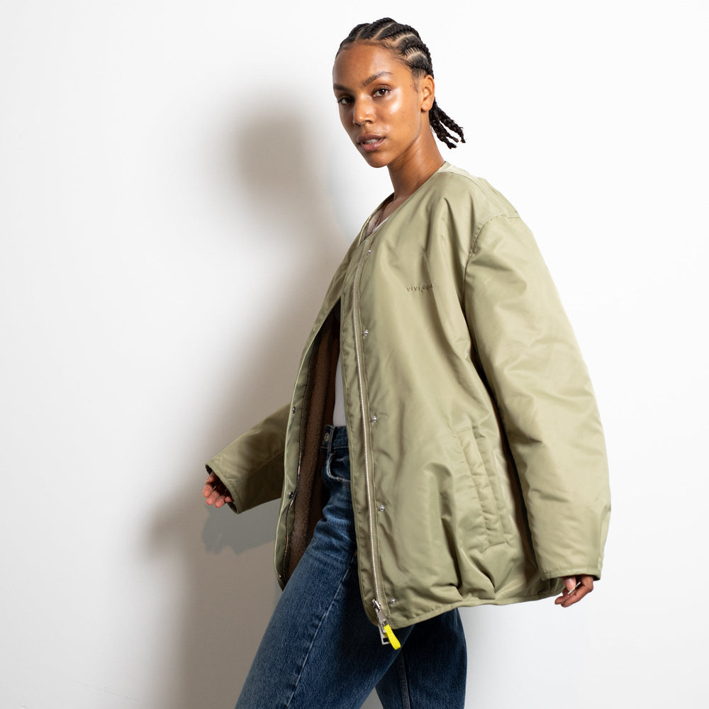 
                  
                    Pale Olive Sand Reversible Bomber Jacket
                  
                