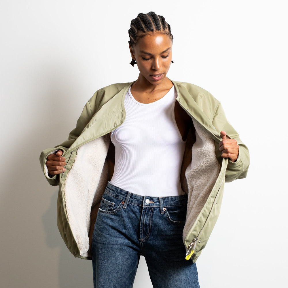 
                  
                    Pale Olive Sand Reversible Bomber Jacket
                  
                